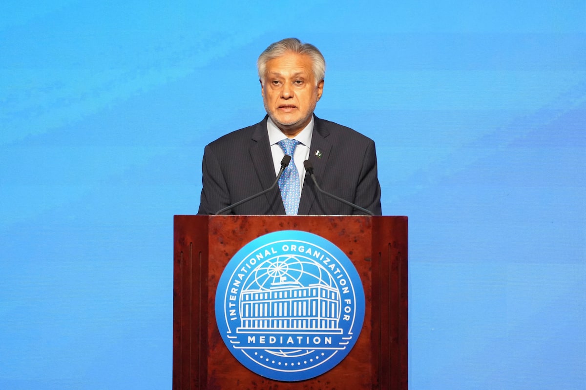 Pakistan's Foreign Minister Ishaq Dar, attends signing ceremony of Convention on the Establishment of The International Organization for Mediation (IOMed) in Hong Kong